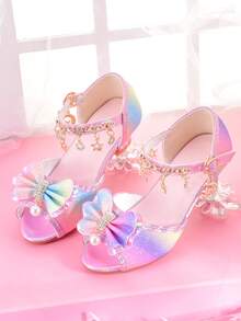 Girls' Fashion High Heel Sandals, Rainbow Glitter Kids Pageant Shoes For Little Girls, Suitable For Stage Performance, Party And Formal Occasions - Multicolor - View 5