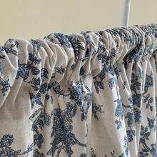 1 件蓝色玫瑰花朵短窗帘，复古印花，白色蕾丝边，适合乡村风格的窗户、厨房、咖啡厅、复古房间装饰、摄影、家居装饰