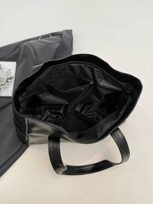 纯色PU皮革男士多功能简约手提包，适合通勤和办公使用，可装笔记本电脑 - 彩色 - 查看 2