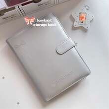 Silver PU Leather A5 Binder - Kpop Photocard Album / Idol Photo Collectible Book With Removable Rings, Portable Stationery - Silver - View 5