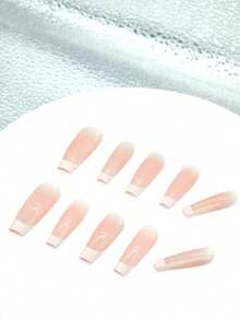 10片手工制作的按压式美甲，棺材形、长款、粉色、法式、猫眼形，配3件美甲工具、美甲胶水和美甲用品，假指甲，亚克力按压式美甲，适合女性和女孩参加派对、旅行、日常上学等场合。 - 彩色 - 查看 2