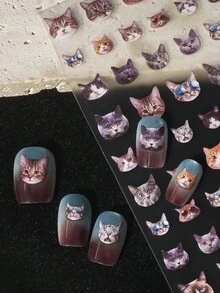 Beautizon Nailartlab 1pc Cute & Realistic Cat Nail Art Stickers, Waterproof Pet Pattern Nail Decals, Suitable For DIY Nails And Nail Salons - Multicolor - View 9