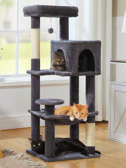 PEQULTI 44.5" Cat Tree For Indoor Cats, 5-Level Cat Tower For Large Cats With Metal Frame Large Hammock (16.5"X12.6"), Cat Condo With (13.4"X9.5") Big Top Perch & 4 Sisal Covered Scratching Post