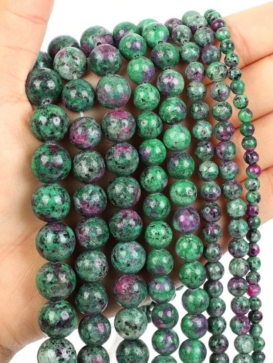 1串高品质绿帘石圆珠，红宝石色和绿色散珠，DIY首饰制作，适用于手链项链，4毫米、6毫米、8毫米 - 彩色 - 查看 1