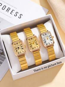 1pc Shiny Glamorous Square Dial Girl's Quartz Watch, Seamless Transition Between Business And Casual, Birthday Gift / Holiday Gift - Gold - View 1