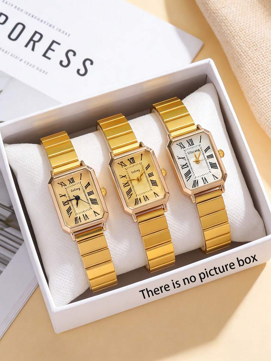 1pc Shiny Glamorous Square Dial Girl's Quartz Watch, Seamless Transition Between Business And Casual, Birthday Gift / Holiday Gift - Gold - View 1