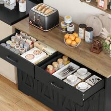 Sideboard, 120cm Kitchen Cabinets With 2 Drawers, Wooden Storage Cupboard Cabinet For Kitchen - Negro - Ver 5