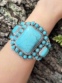1 chiếc vòng tay màu ngọc lam phong cách Boho, trang sức cao bồi miền Tây cổ điển phóng khoáng. - Màu xanh lam - Xem 2