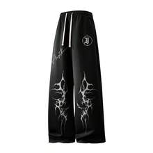 Men's Grey Oversized Wide Leg Sweatpants Black Graphic & 'Anything' Script Y2K Emo Streetwear Soft Drawstring Comfy Casual Everyday Wear Gifts For Him - Black - View 10