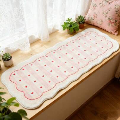 1個 ハート型ピンクストライプ玄関マット、滑り止め 洗濯可能 ソフトカーペット エントランス、寝室、ホームデコレーションに適しています