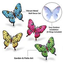 4 PEÇAS Decoração de Parede Externa Borboleta Metálica Vibrante, Escultura Externa Resistente à Ferrugem de 6.3 Polegadas com Ganchos Sem Ferramentas para Jardim, Pátio, Cerca e Varanda - Presente Perfeito para Inauguração, Dia das Mães, Família e Amigos - A - Visão 3