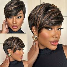 Charming Women'S Short Pixie Cut Wig - 200% Density Glueless Human Hair With Soft Rose Net Cap, Natural Look Straight Style With Bangs For Daily Wear & Cosplay & Parties & Music Festival & Christmas Party Wig - S1/30 - View 7