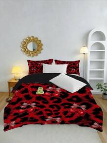3pcs Leopard Print Bedding Set, 100% Polyester Soft, Lightweight And Breathable Bedding Ensemble. Unisex Home Decor, Available In Sizes: Super King, King, Queen, Twin. Suitable For Bedroom, Guest Room, Dorm, Hotel, All Seasons - Multicolor - View 4