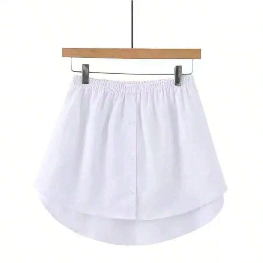 1件女士极简韩版下摆半身裙，可伸缩内搭T恤裙，白色滚边 - 白色 - 查看 1