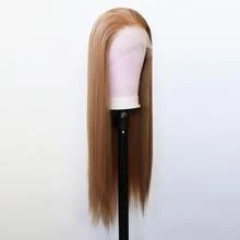 蕾丝前置合成纤维假发，玫瑰红、草莓金、酒红可选，自然发际线，无需胶水，耐热纤维，长直发，180%密度，13x4蕾丝，男女通用角色扮演假发 - 彩色 - 查看 6