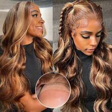 13x4 13x6 HD Lace Front Wig Human Blended Hair Body Wave 34 Inch - 200% High Density Glueless Wig Pre Plucked & Pre Cut With Natural Hairline & Baby Hair For , No Glue Ready To Wear - SP4/27 - View 6