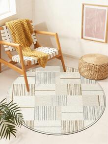 1 件米色和浅棕色几何条纹极简圆形地毯，适用于浴室、厨房、户外、室内、走廊、卧室、客厅、床边，可机洗，易于清洁的入口地垫，防滑底，适合卧室冬季装饰 - 彩色 - 查看 3