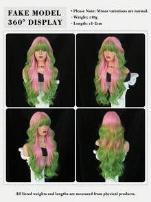 7JHH WIGS 渐变粉色到绿色假发，宽松超长波浪假发，女士30英寸合成波浪卷发假发，带刘海，柔软高品质耐热纤维发丝，全机染假发，适用于万圣节、角色扮演、音乐节、主题派对和庆祝活动。 - 漸層粉紅色 - 查看 7