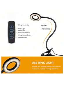 1个LED台灯，桌面阅读灯，亮度可调，防滑夹，适用于书桌、床头柜、办公室、卧室，设计紧凑时尚，防滑底座，夹式灯，学生灯，夜间阅读灯，LED灯，夜灯，灯罩，照明，火焰，照明，台灯，床头灯 - 黑色 - 查看 11