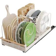 Organizador de Sartenes y Ollas para Cajon, Extraibles para Organizador de Sartenes, de madera, 9 Compartimentos Ajustables, Porta Sartenes de Cocina con Adhesivo, 54.5*27.4*22.5,Blanco - 9 Compartimentos Blanco - Ver 1