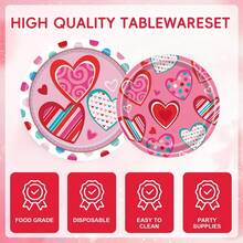 24pcs Pink Paper Plates, Cups, Napkins, Valentine's Day Party Tableware Set, Heart Shaped Plates, Disposable Cake & Dessert Plates, Suitable For Wedding, Engagement, Anniversary, Daily Meals, Birthday, Holiday, Picnic, School, Office, Home Use - Black - View 5