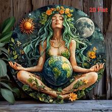 2D Flat, 1 Piece Gaia Goddess Mother Earth 2D Flat Metal Wall Art - 8x 8inch Round Iron Plate With Sun, Moon, Flower And Butterfly Design, Vibrant Nature Style Decoration For Home, Bar, Garage, Club, Restaurant And Coffee Shop, Wall Decoration, Perfect For Room Decoration Goddess Wall Art, Witchy Room Decor, Spiritual Room Decor, Metal Wall Art, Boho Wall Decor, Divine Feminine Decor, Altar Decor, Gaia Wall Art, Meditation Room Decor, Eclectic Wall Decor - Nhiều màu - Xem 7