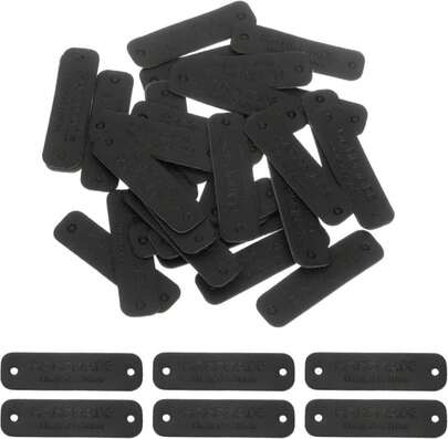 Uxcell 30 Pcs Handmade Leather Labels, PU Leather Handmade Tags Button With Hole Embossed Tag For Embellishment DIY Sewing Crafts, 55x15mm, Black