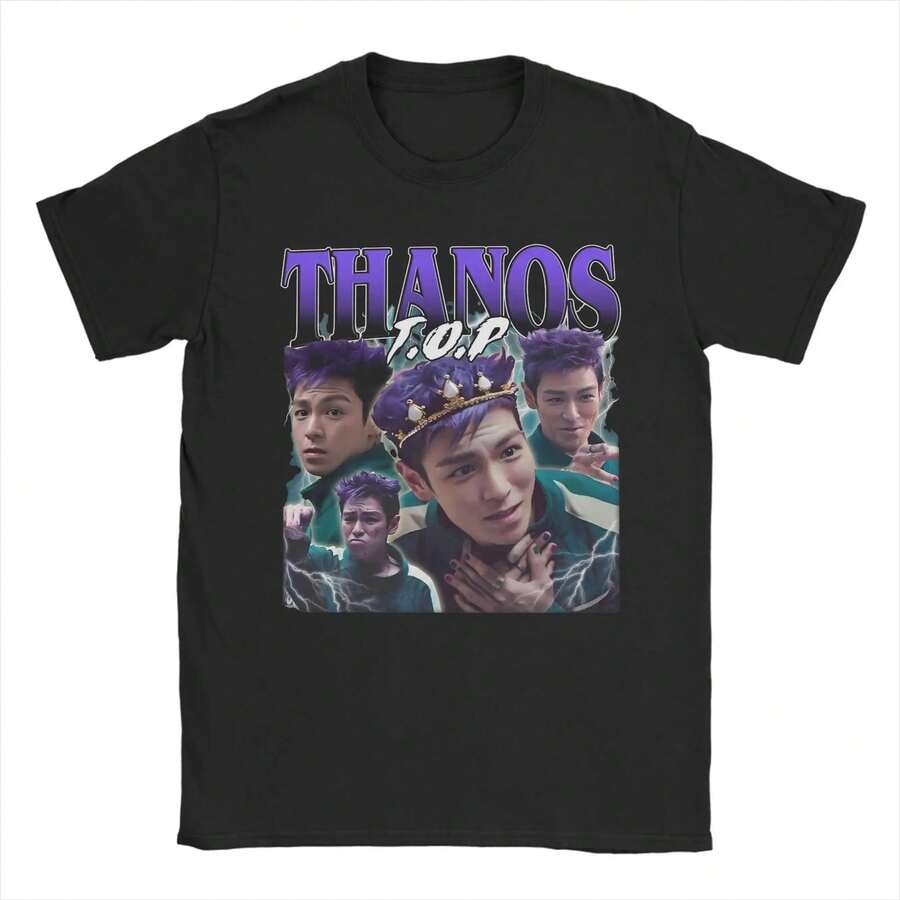 Camiseta vintage Kawaii Choi Seung Hyun T.O.P Thanos para hombres y mujeres, cuello redondo, manga corta, camiseta de algodón para verano - Negro - Ver 1