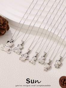 1pc Stainless Steel Bear Necklace For Women Fashion Ins Cute 18K Gold Plated Bear Pendant Chain Necklaces Jewelry - Necklace - View 2