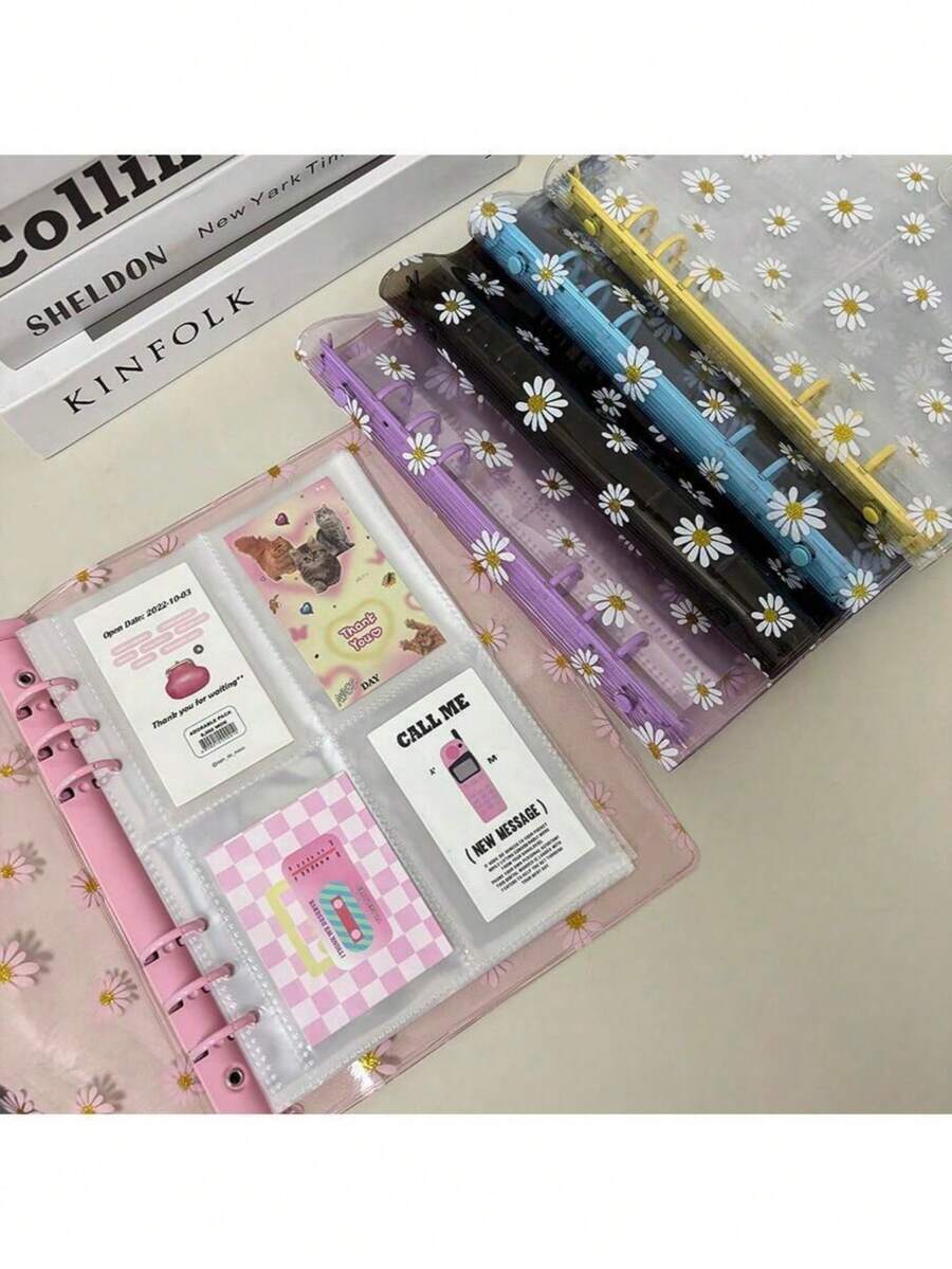 A5 6-Ring Daisy Loose Leaf Binder Cover, Photo Album Set, Postcard Collection Book, DIY Miscellaneous Diary, Stationery Storage Box, Back To School Essential