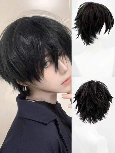 Anime Yoshida Hirofumi Cosplay Wig 35cm Short Black Heat Resistant Synthetic Hair Man Party Wigs