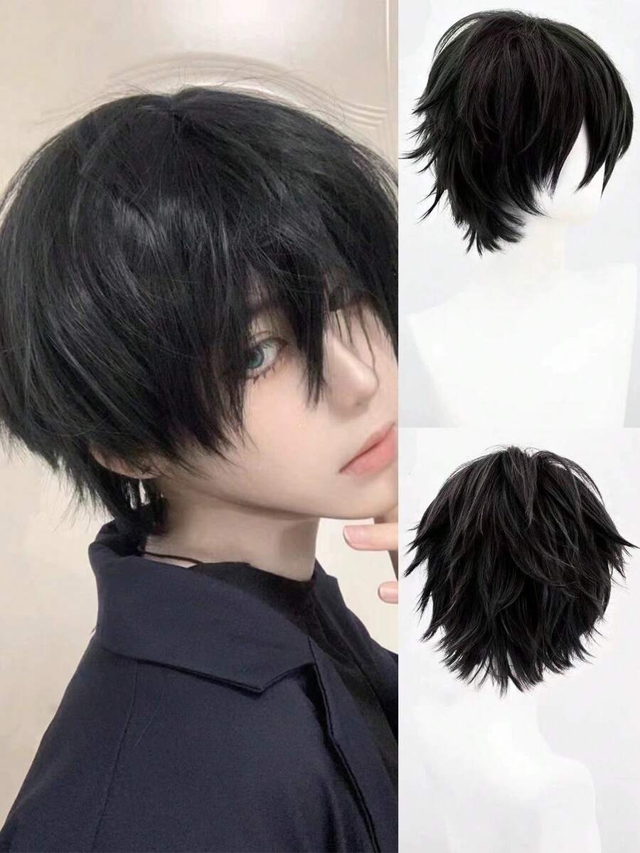 Anime Yoshida Hirofumi Cosplay Wig 35cm Short Black Heat Resistant Synthetic Hair Man Party Wigs - Multicolor - View 1