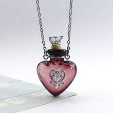 قلادة زجاجة تمنيات سحرية متعددة الألوان قابلة للطفو، قلادة قلب زجاجة عطر قابلة للفتح، حظ، مجوهرات للنساء للاستخدام اليومي - شكل القلب - مشاهدة 12