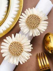 2-12pcs Handmade Daisy Napkin Rings, Woven Napkin Holders For Dining Table, Wedding, Family Gathering, Home Decor - Multicolor - View 3