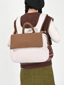 New High-Quality Fashion Women's Laptop Backpack, Large Capacity 11.6 Inch Tablet Storage, Plaid Striped Patchwork Dual-Shoulder Bag, Built-In Laptop Compartment & Multiple Pockets, Breathable Padded Straps, Suitable For School, Work Commute, Short Trips - Multicolor - View 10