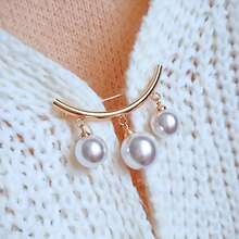 Elegant Gold Pearl Brooch - Vintage Stainless Steel V-Neck Dress Accessories With Sun Protection Safety Pins, Versatile Neck Pins Women's Fashion Cardigan Buttons And Buttons, Universal Christmas, Party Jewelry Gifts - 珍珠金 - 查看 6