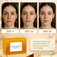 Turmeric Soap + African Net Sponge, Lemon Turmeric Kojic Soap Bar for Spots Remover, Organic Skin Care Soaps for Face and Body, Evens Skin Tone Exfoliator Deep Cleansing Moisturizing - por defecto - Ver 2
