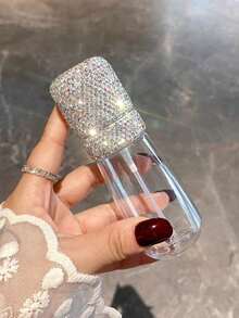 1pc 60ml Refillable Rhinestone Decorated Perfume/Toner Spray Bottle, Portable Travel Size Cosmetic Container, Suitable For Liquid, Creative Gift - Silver - View 6