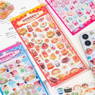 可爱卡通3D环氧树脂贴纸套装 | 适用于DIY装饰工艺品、手机壳、笔记本电脑、台式电脑、笔记本、计划本、马克杯、冰箱、旅行包等。笔记本电脑贴纸、计划本配件、可爱配件、装饰贴纸、光滑表面、优质环氧树脂、手工贴纸