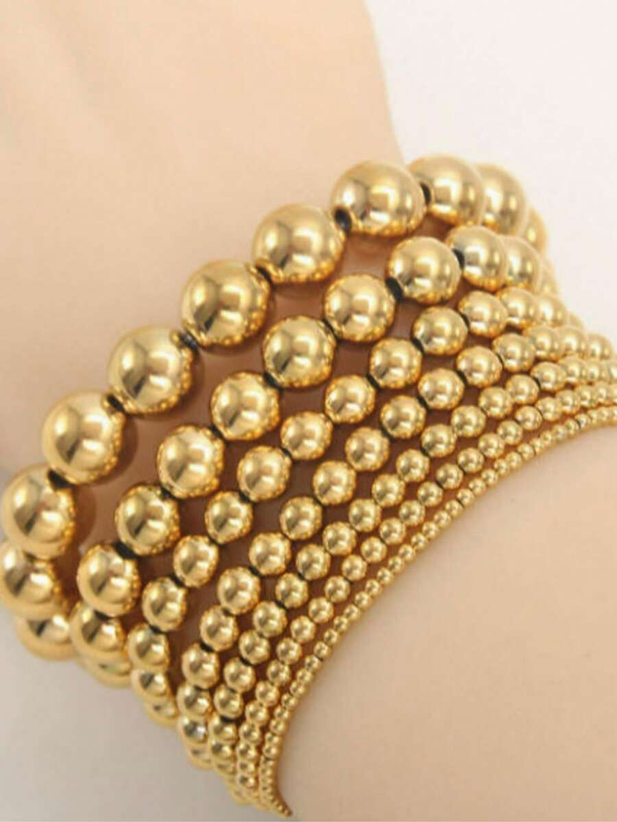 1 Set Retro Hong Kong Style Asymmetrical Exaggerated American Hip-Hop INS Beaded Bracelet Set - Gold - View 1