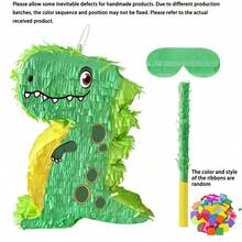 4件套恐龙造型皮纳塔，动物主题皮纳塔，适合生日派对、派对装饰、趣味装饰皮纳塔、派对用品、拍照道具，包含球棒和眼罩 - 綠色 - 查看 9