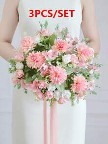 1pc/3pcs Artificial Flower Bouquet, Silk Daisy, Dandelion, Suitable For Wedding, Home, Party Decor, Tabletop Centerpiece - Pink - View 8
