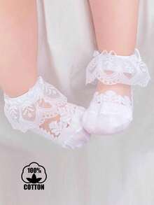 1 Pair Cotton Baby/Toddler Lace Trim Breathable Crystal Silk Short Socks, Summer - White - View 9