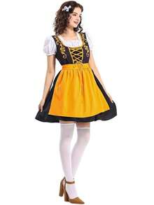 橙色女士慕尼黑啤酒节服装，包含围裙，巴伐利亚传统服饰，适合狂欢节、万圣节、女仆派对等场合。 - 橘色 - 查看 6