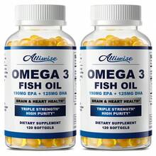 B BEWORTHS (2 Pack)Alliwise Fish Oil Softgels - Omega 3 Supplement - EPA + DHA - Heart & Brain Health Supplements - 240 Pcs - 2 Pack(120pcs) - 查看 10