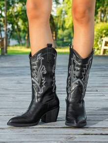 Women's Western Cowboy Boots New European And American Western Style Features Traditional Embroidery Holiday Leisure Pointed Low Heel Boot Sole Non-Slip, Wear-Resistant And Not Tired. It Is Suitable For Daily Festivals, Ranch Cultural Rodeos And Street Cultural Fashions. - Black - View 6