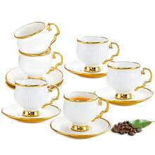 Porcelain Coffee Cups And Saucers Set Of 6 | 3.38oz Ceramic Cups For Cappuccino, Latte, Mocha, Tea - A - View 11