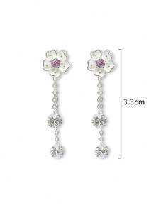 1 Đôi bông tai bạc S925 đính đá Zirconia hình hoa anh đào đơn giản, kiểu dáng thanh lịch, dài, có tua rua, thích hợp cho nữ, kiểu dáng trang sức đi làm hàng ngày. - hoa - Xem 9