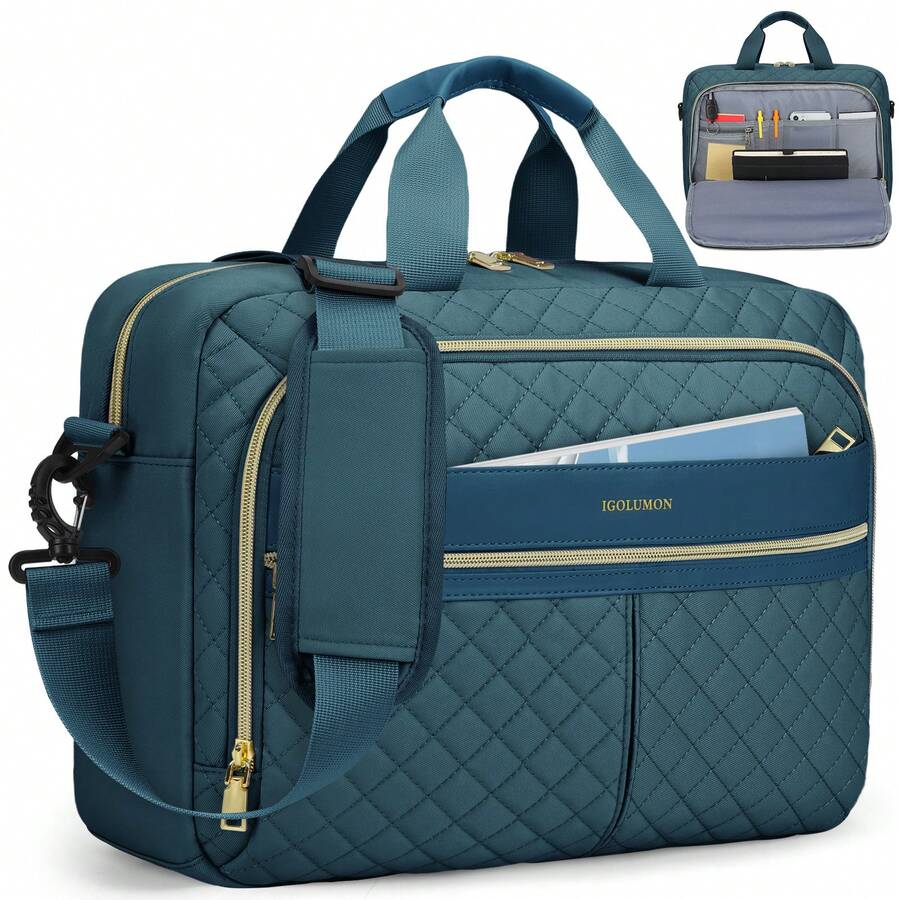 NEWHEY 15.6 Inch Women's Business Commuter Laptop Bag, Handbag, Shoulder Bag, Briefcase, Black/Khaki - Multicolor - View 1