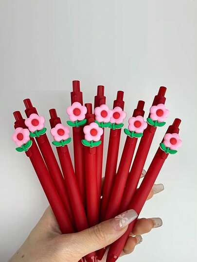 6支红色按动式圆珠笔，细尖 - 适用于学校、办公用品、浪漫书写、婚礼宾客签名册、情人节礼物